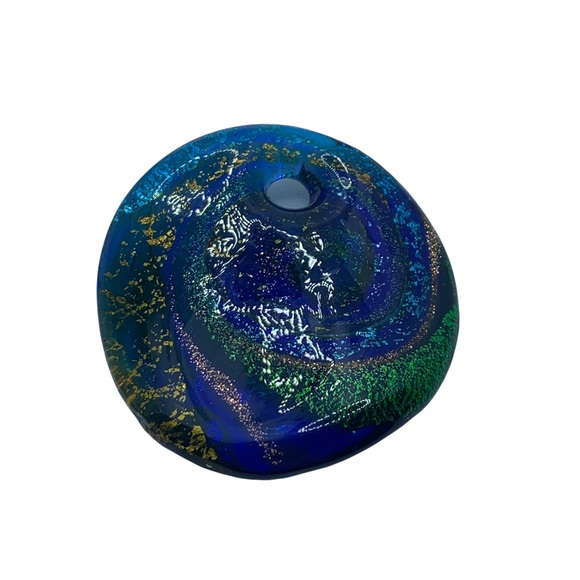 Vintage art glass pendant Round Blue & Gold Translucent Home Studio - Picture 4 of 5